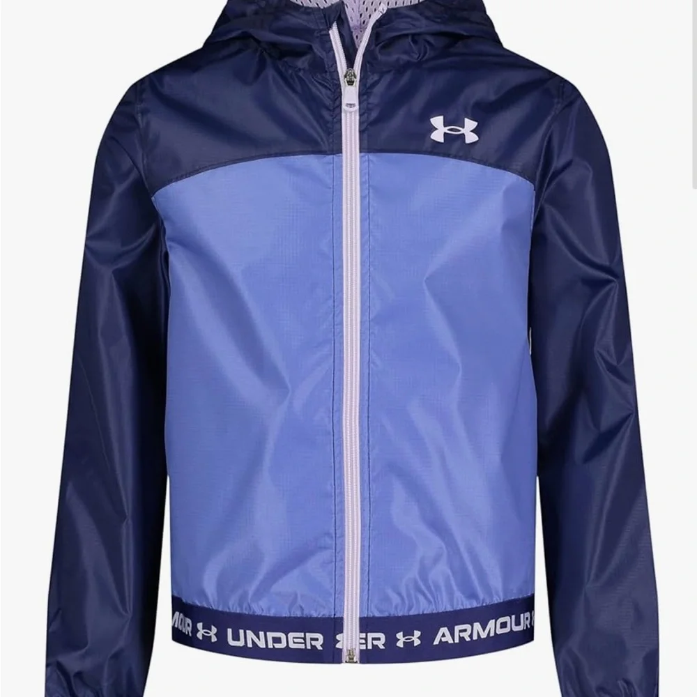 UNDER ARMOUR Kids Hooded Rain Jacket Blue Full Zip Windbreaker — Size M